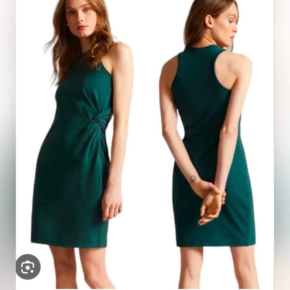 Ted Baker London Women's Livviaa Knot Front Dark Green Jersey Sheath Dress 3